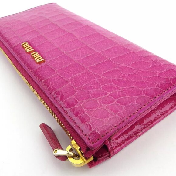 miu miu length leather Authentic used press wallet Croco tone pink type - Picture 3 of 9
